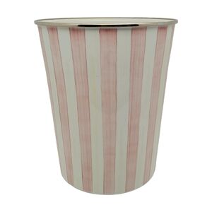 Mackenzie Childs Bathing Hut Striped Waste Basket Trash Bin Pink White